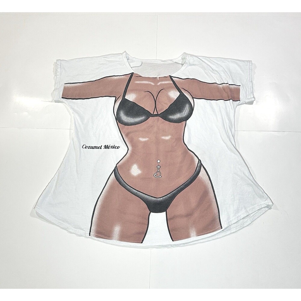 Vintage 90s Bikini Beach Hot Babe Body Double Sided T-Shirt Cover-Up Mexico OSFA
